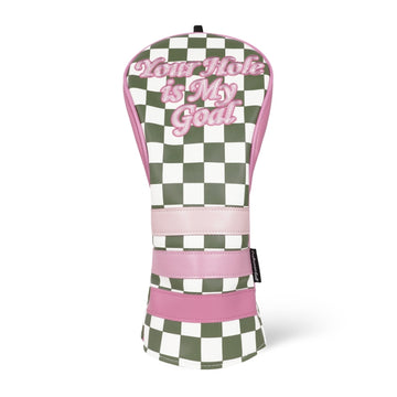 Green Plaid Golf Headcover with Pink Patch Accent